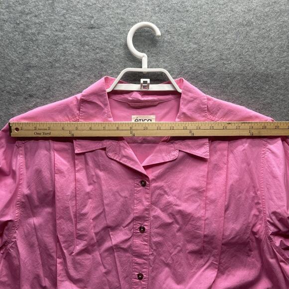 NWT Etica Womens Sz M Oceane Pleated Button Front Shirt Hot Pink Oversized - Picture 9 of 13